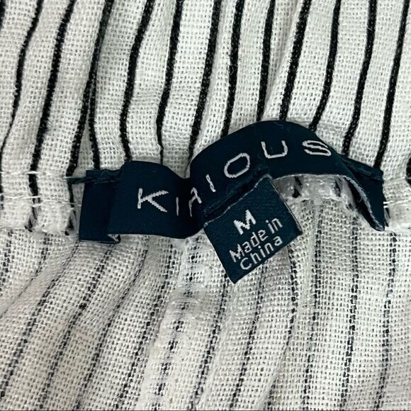 Kirious Navy and White Stripe Linen Paperbag Crop Wide Leg Pants M - Picture 6 of 7